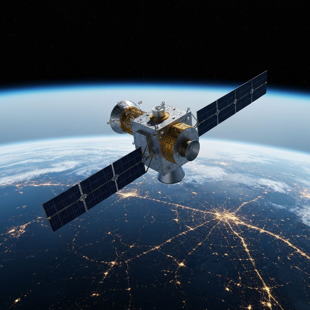 Satellite in orbit with Earth curvature